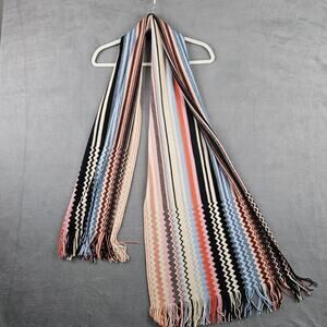 Missoni Zigzag Knit Scarf Wool Blend With Fringe Luxury Designer